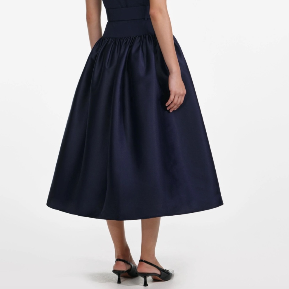 self-portrait Navy Belted Twill Midi Dress 2026 - Size US4 - MSRP $560 - NWT - Picture 7 of 9